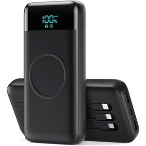 Wireless Portable Charger 40,800mAh with 3 Built-in Cables,15W Wireless